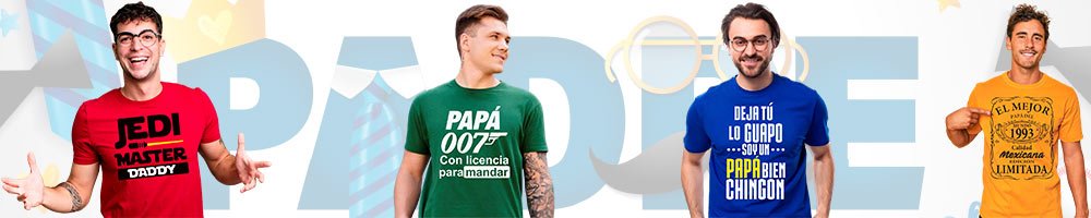 Banner de playeras para papá con diseños geek, gamer, superhéroes y frases divertidas para Día del Padre.