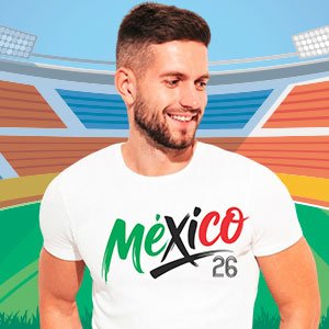 Hombre usando playera personalizada México 26 para apoyar a la Selección Mexicana durante el Mundial 2026.