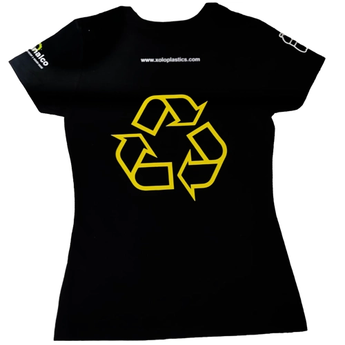 Playera personalizada para empresa con diseño de reciclaje. En Playeras Personalizadas MX fabricamos playeras para negocios, campañas ambientales, empresas, eventos y organizaciones con envío a todo México.