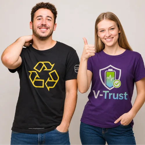 Playeras personalizadas para empresa de reciclaje y proyecto escolar universitario con impresión de alta calidad realizadas por Playeras Personalizadas MX en CDMX.