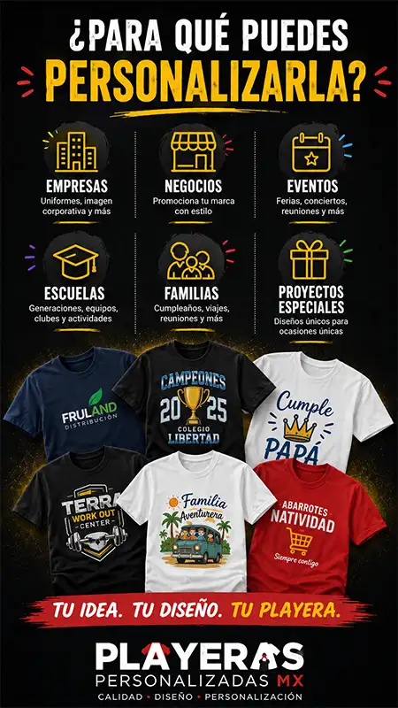 Playeras personalizadas para empresas, negocios, eventos, escuelas y familias en CDMX